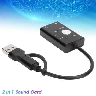 2 in 1 Sound Card Laptop Sound Card Type‑C to Audio Sound Card 7.1 Channel Laptop External 2 in 1