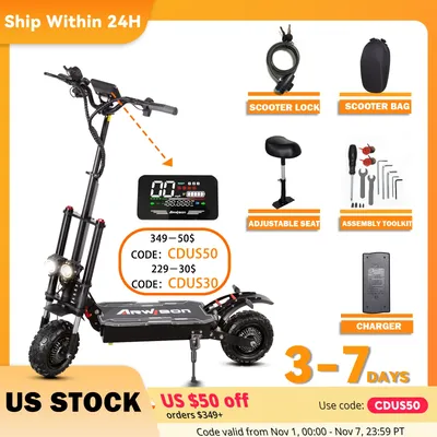 Arwibon 5600W Adult Electric Scooter Dual Motor Top Speed 50MPH,60V38AH, 11-inch Off-Road Tires