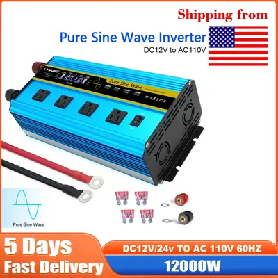 6000W Pure Sine Wave Inverter 12V 110V DC 12v/24v To AC 110v Voltage Converter Car Solar Power