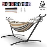 Arlmont & Co. Double Hammock w/ Heavy-Duty Steel Stand, Easy Assembly, 600lbs Weight Capacity black/brown in Coffee | 39" H X 110" W X 43" L | Wayfair