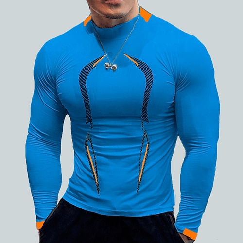 Homme T-shirt de compression T-shirt athlétique T-shirt de Gym T-shirt de Fitness T-shirt de compression rembourré manche longue T-shirt Occasionnel Athleisure Automne Bloc de Couleur Séchage Rapide