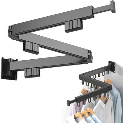 Wäscheständer Wandmontage Kleiderstange 120cm Ausziehbar Klappbar 3-Fach Kleiderständer mit 18 Image