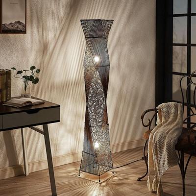 Neuwertig] Lindby Rattan-Stehlampe Kassia Wohnzimmerleuchte Standleuchte Leselampe E27 2-fl Image