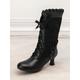 Women's Victorian Lace-Up Boots with Ruffled Trim and Floral Pattern – Gothic Vintage Style Ankle Boots for Cosplay and Costume Events