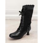 Women's Victorian Lace-Up Boots with Ruffled Trim and Floral Pattern – Gothic Vintage Style Ankle Boots for Cosplay and Costume Events