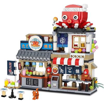 Japanese Street View Takoyaki Shop Mini Building Blocks MOC Creative Japanese Toys for Girls 6-12 Years Old 722 Pcs Simulation Architecture Construction Toy Gift Idea for Kids Adults