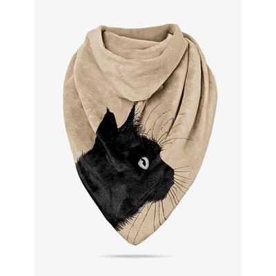 Women's Vintage-Style Beige Scarf with Black Cat Print – Cozy and Unique Accessory for Cat Lovers, Perfect for Fall and Winter Outfits