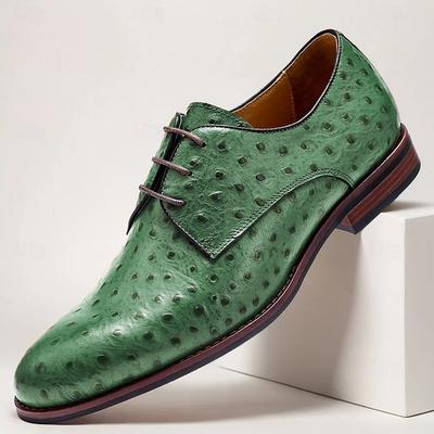 Men's Ostrich Leather Derby Shoes - Luxury Formal Dress Shoes for Business and Special Occasions