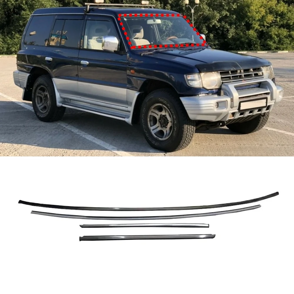 Striscia cromata per parabrezza anteriore da 4 pezzi per Pajero V30 Striscia decorativa per parabrezza anteriore per Montero Striscia di rivestimento in vetro anteriore MB 645738
