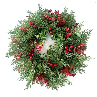 YeeNanee Handmade Christmas Cypress Wreath for Front Door 18inch Real Touch Artificial Cedar Wreath Christmas Home Outdoor Decor