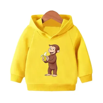 Curious George Cute Monkey Print Funny Kids Hooded Hoodies Girls Clothes Children Sweatshirts Autumn