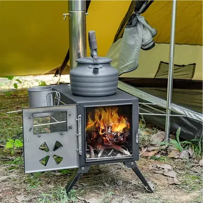 Outdoor Camp Tent Folding Firewood Stove Portable Wood Burning Stove Multifunctional Firewood Burner with Detachable Chimney