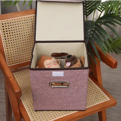 Cube non-woven fabric folding storage box, toy fabric storage box with lid, home bedroom wardrobe, office storage box