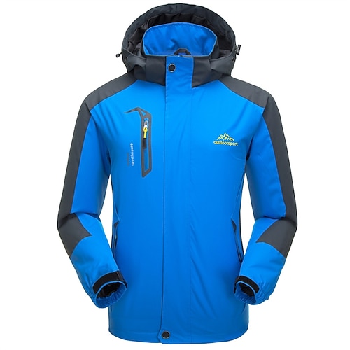 Herren Regenjacke Außen Wasserdicht Winddicht Wanderoutfits Wanderbekleidung Frühling Herbst Windjacke Patchwork Dunkelgrau Schwarz Gelb Image