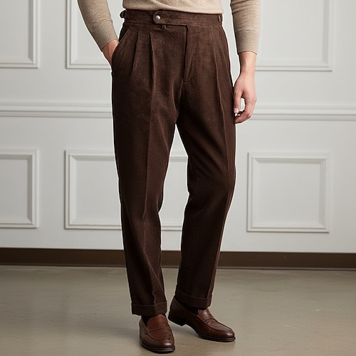 Herren Hose Anzughose Cordhose Faltenhose Gurkha-Hose Tasche Einfach Komfort Weich Volle Länge Party Geschäft Täglich Mode Streetwear Schwarz Grün Image