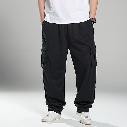 Herren Fleecehosen Jogginghose Trainingshose Jogginghose Jogger Hose Hosen Cargo-Jogginghose Kordelzug Elastische Taille Multi Pocket Glatt Draussen Sport In voller Länge Outdoor Casual Täglich Image