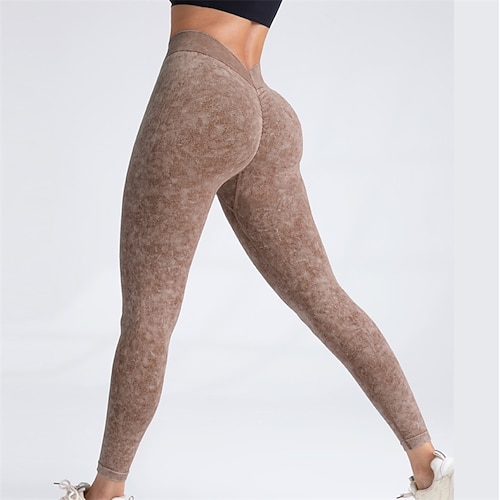 Damen Yogahose Yoga-Leggings Scrunch-Po Rüschen-PO-Lifting Po-Lifting Bauchkontrolle Hohe Taille Pilates Fitnesstraining Training Strumpfhosen Einfarbig Dunkelgrau Blau Hellgrau Herbst Winter Sport Image