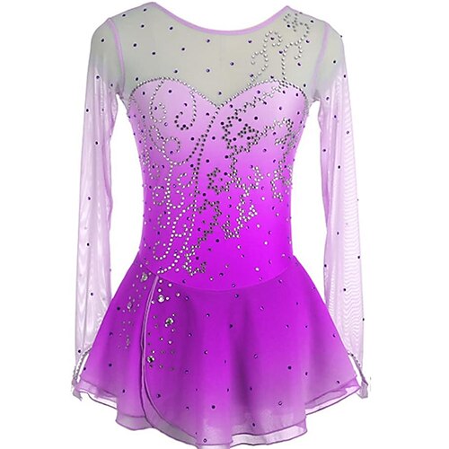 Eiskunstlaufkleid Damen Mädchen Eislaufen Kleid Violett Schwarz Rot Patchwork Netzstoff Hohe Elastizität Training Wettbewerb Eiskunstlaufkleidung Klassisch Kristall / Strass Langarm Eislaufen Image