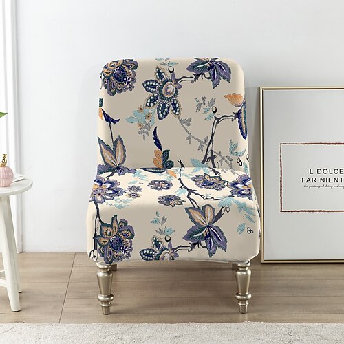 Stuhlhussen mit Blumenmuster, luxuriöse, hochelastische Stuhlhussen ohne Armlehnen für große Stühle, abnehmbarer Möbelschutz für Wohn-, Esszimmer und Hotelzimmer Image