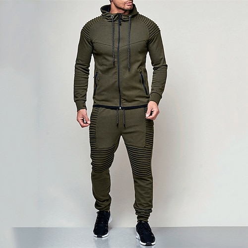 Herren Trainingsanzug Jogginganzug Kordelzug Tasche Einfarbig Jacke und Jogginghose Sportbekleidungsset Frühling Dunkelgrau Schwarz Fitnesstraining Joggen Laufen Weich Atmungsaktiv Langarm Sport Image