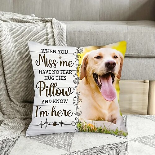 Benutzerdefinierter Haustierfoto Gedenkkissenbezug Kissenbezug Wurfkissen Beileid Geschenk Personalisierte Gedenkgeschenke Wenn du mich vermisst umarme Image