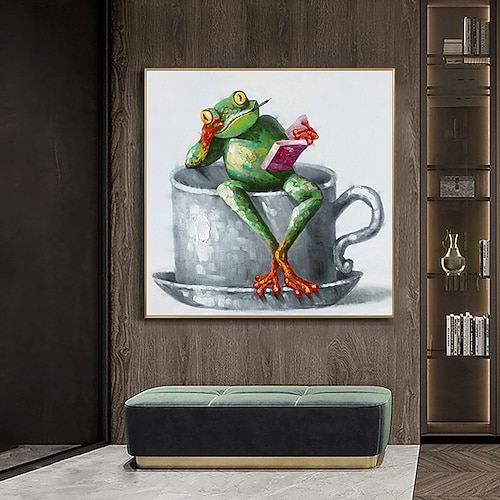 Mintura handgefertigte Ölgemälde mit Frosch-Tieren auf Leinwand, Wandkunst, Dekoration, modernes abstraktes Bild für die Inneneinrichtung, gerolltes, rahmenloses, ungedehntes Gemälde Image