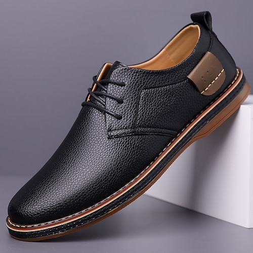 lässige Oxford-Schuhe aus Kunstleder für Herren in Marineblau mit Schnürung, bequem und stilvoll für den Alltag Image