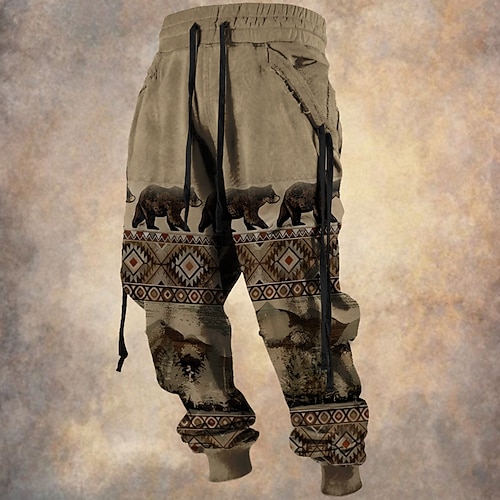 Herren Bär Cowboy Jogginghose Trainingshose Jogginghose Jogger Hosen Hose Mittlere Taillenlinie Elastischer Kordelzug in der Taille Vintage Brautkleider schlicht Outdoor Strasse Alltagskleidung Tasche Image