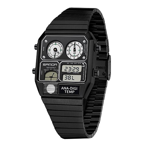 SANDA Herren Digitaluhr Sportmode Casual Business Minutenrepeater Stoppuhr Wecker Wasserdichte Stahl-Uhr Image
