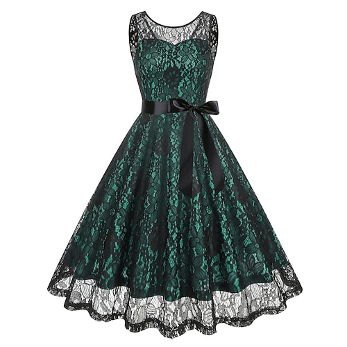 Retro Vintage 1950er Hepburn Kleid A-Linie Rundhals Kostüm Damen Karneval Neujahr Maskerade Alltagstauglich Junggesellinnenabschiedsparty Erwachsene Kleid Image