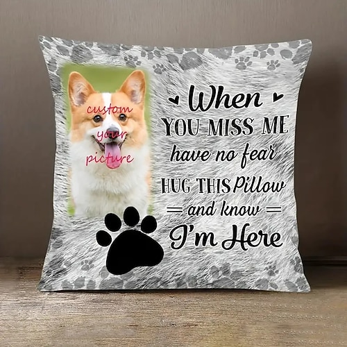 Benutzerdefinierter Haustierfoto Gedenk-Kissenbezug Kissenbezug Wurfkissen Mitgefühl Geschenk Personalisierte Gedenkgeschenke Wenn Du mich vermisst Image