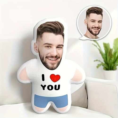 individuelles Gesichtskissen, personalisiertes Foto, Minime-Wurfkissen, humanoides Kissen, lustiges Gag-Jubiläumsgeschenk für Sie und Ihn, Mini-Me-Puppenspielzeug, „I love you", Valentinstag Image