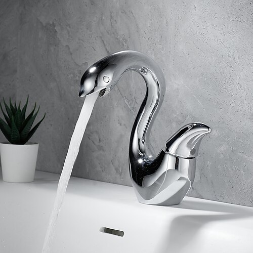 schwanenförmiger Wasserhahn, Waschtisch-Mischbatterie, Waschtischarmatur mit Einzelgriffen, Wasserhahn mit Einzelloch, Badezimmer-Waschtischarmatur, Mischbatterie, Wasserhahn für Badezimmer, Küche Image