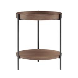 SalesFever Beistelltisch Ø 44 cm | rund | mit 2 Ablageflächen | MDF mit Eschenholzfurnier | Metallgestell | B 44 x T 44 x H 49 cm | Walnuss–Schwarz