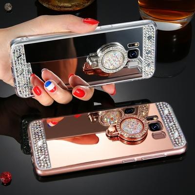 Luxury Crystal Rhinestone Ring Stand Mirror Cover For Samsung Galaxy S5 S6 S7 Edge S8 Plus Note 3 4 5 8 J5 J7 Prime For Huawei For Iphone 8 5 5S Se 6 6S Plus 7 8 Plus Mobile Phone Case