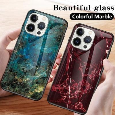 Luxury Colorful Marble Glass Case For Iphone 15 15 Plus 15 Pro 15 Pro Max Shockproof Silicone Soft Edges Phone Cover For Iphone 14 14 Plus 14 Pro 14 Pro Max 13 13 Pro 13 Pro Max 12 12 Pro 12 Pro Max 11 Pro Max 11 Pro 11 Iphone Se Xs Max Xr Xs X 8...