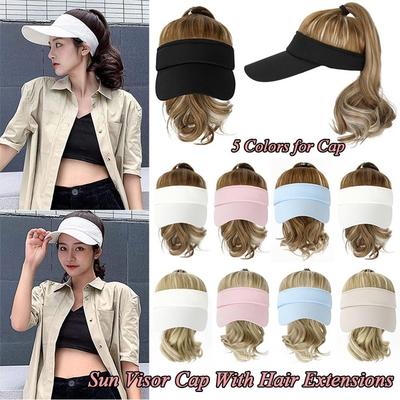 1Pc Hats With Hair Wigs 5 Colors Sun Visor Cap With Ponytail Hair Extensions Baseball Cap With Hair For Women/ Girls Outdoor Hat Wig Hat With Hair Extensions For Fitness/ Golf/ Travelling