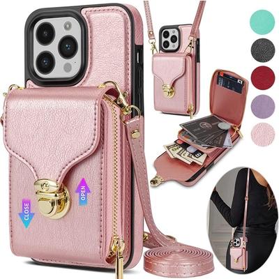 Crossbody Lanyard Multi Card Zipper Leather Wallet Phone Case For Iphone 14 Pro Max 14 Plus 13 Pro Max 12 Pro Max 11 Pro Max Se2 X Xr Xs Max 8 7 Plus For Samsung Galaxy S23 Ultra S23 Plus S22 Ultra S22 Plus S21 Ultra S21 Plus S20 Plus S21Fe S20Fe...