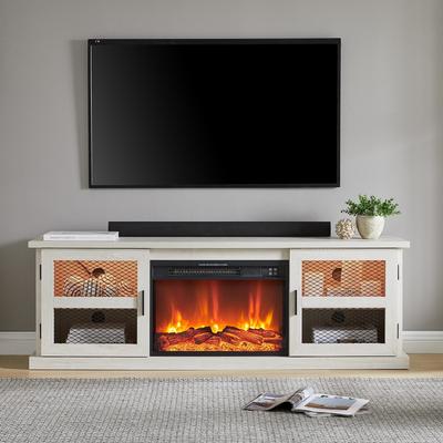 Elliot 62" UNFOLD Easy Assembly TV LED Stand Media Console with 23" Pre-Installed Electric Heated Fireplace Fits TVs up to 65"