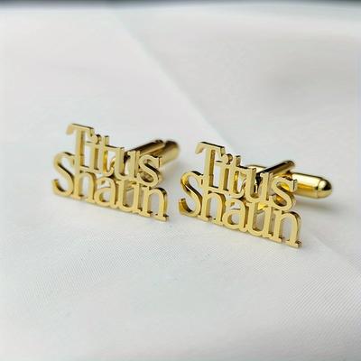 TEMU Custom Cufflinks - Elegant Golden-tone Stainless Steel, Personalized For Couples & Gentlemen, Simple Letter Design, Ideal For Weddings & Formal Events - English Only