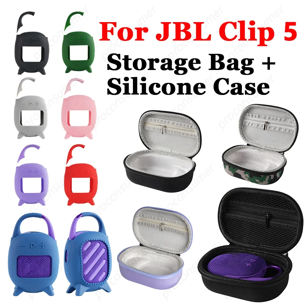 Harte EVA-Tragetasche + Silikonhülle für JBL Clip 5, stoßfeste Schutzhülle + Lautsprecher-Aufbewahrungstasche für JBL Clip 5-Lautsprecher Image