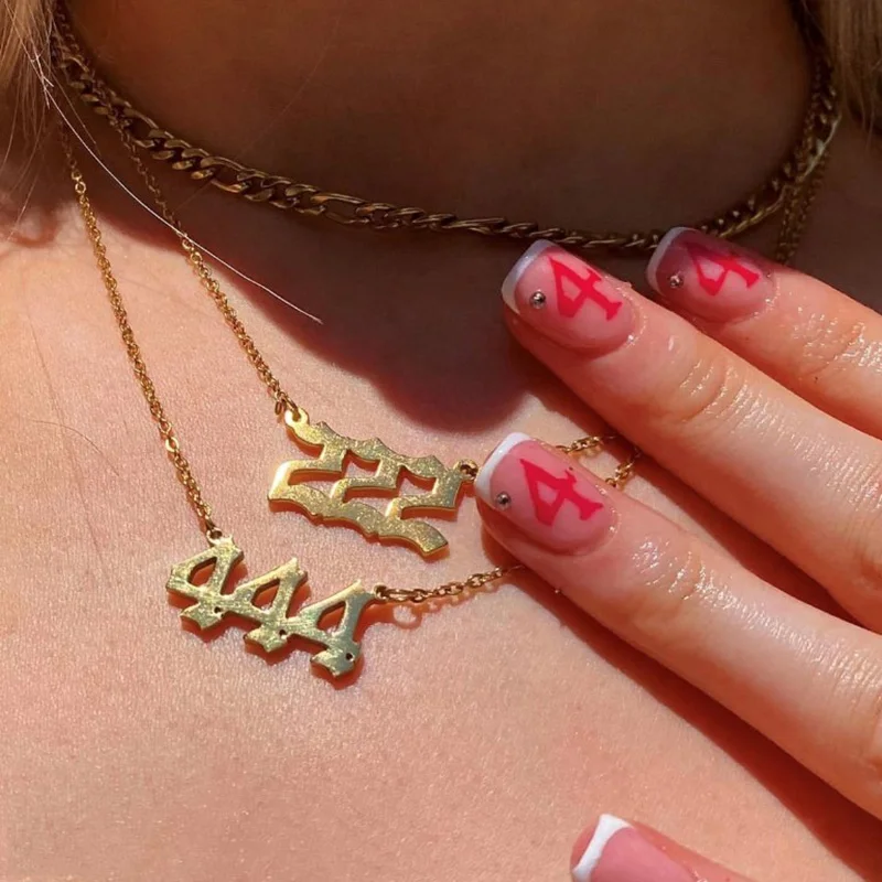 Engel Nummer Edelstahl Halskette für Frauen Gold Farbe Kette Halsketten 2024 Trend Glück 444 Charme Schmuck Accessoires Mujer Image