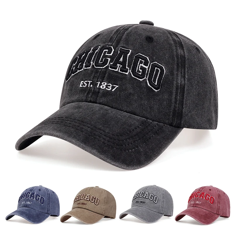 2024 neue Koreanische Chicago Stickerei Baseball Kappe für Männer Frauen Vintage Waschen Cowboy Hut für Frauen Casual Paar Outdoor Sport Kappe Image