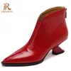 PRXDONG Marke Mode Herbst Winter Warme Stiefeletten Aus Echtem Leder High Heels Spitz Schwarz Rot Kleid Party Dame Schuhe 39