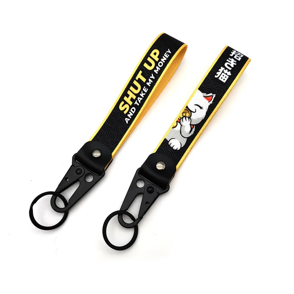 JDM-Stil Auto Schlüssel bund Nylon Glück Katze Geschenk Lanyard Schlüssel ring Auto Schlüssel Stahl Feder Clip Schlüssel Starp Schlüssel Anhänger Auto Zubehör Image