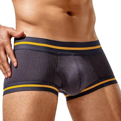 Männer Sexy Boxy Unterwäsche Gerippt Atmungsaktiv Bequem Doppelschicht U Konvexen Beutel Boxershorts Teenager Low-rise Elastische Sport Trunks Image