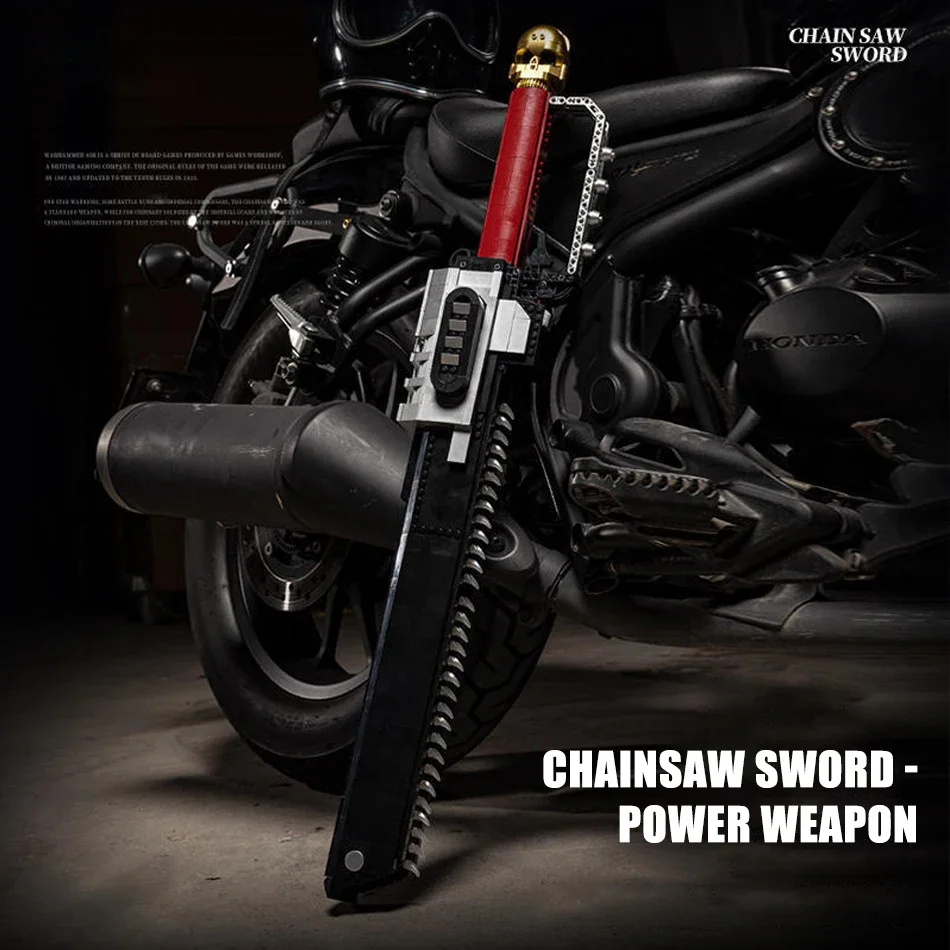 Kreative Experte elektrische Kettens chwert Modell Moc Filmszene Kettensäge Verknüpfung Power Waffen Bausteine Ziegel Puzzle Spielzeug Geschenke Image