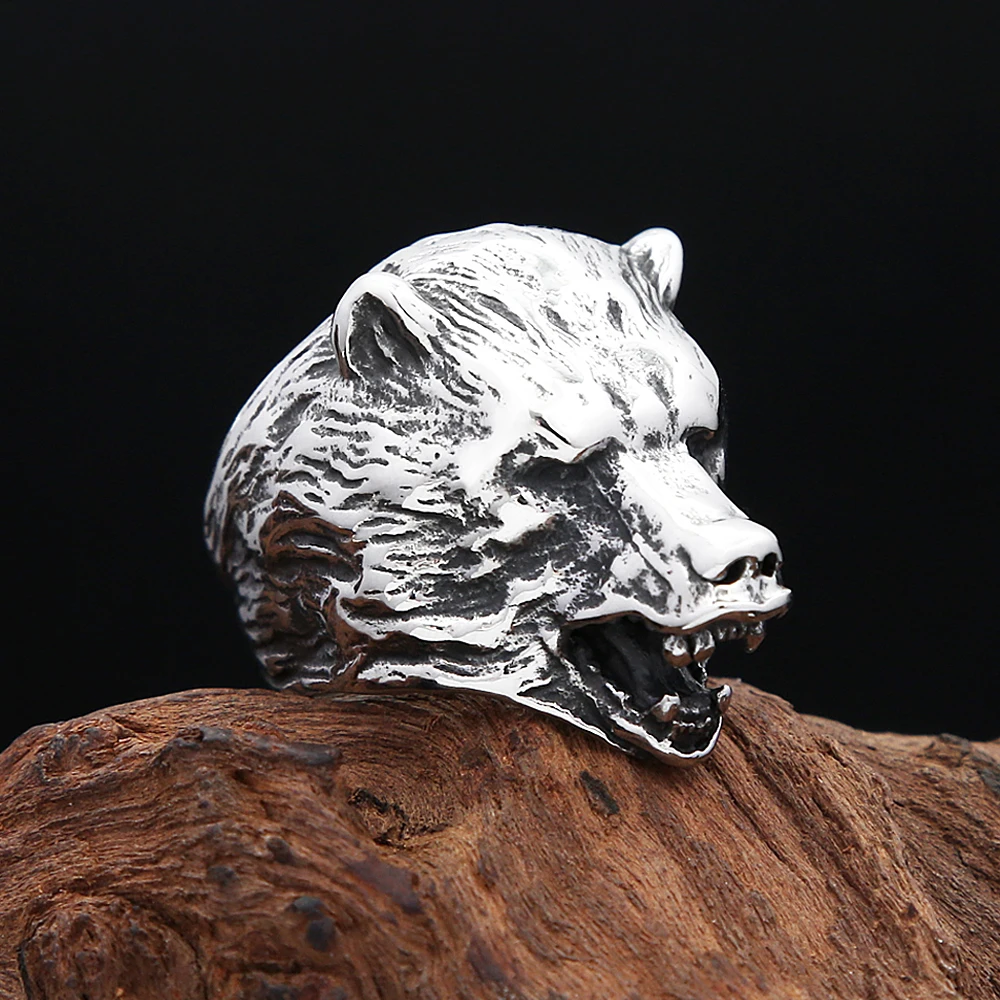 Nordic Vikings Edelstahl Bär Kopf Slawischen Ring männer Kühlen Punk Dominierenden Tier Ringe Amulett Schmuck Geschenke Dropshipping Image