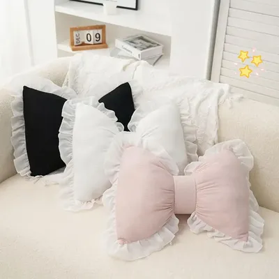 Rosa bogenförmiges Kissen Rüschen Spitze Dekor Plüsch PP Baumwolle Füllkissen Bett Couch Sofa Image