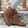 Plus Größe 43, Damenstiefel, europäische und amerikanische Mode, Schnalle, plissiert, kurze Stiefel, Herbst und Winter, neue flache Stiefel, Damenschuhe